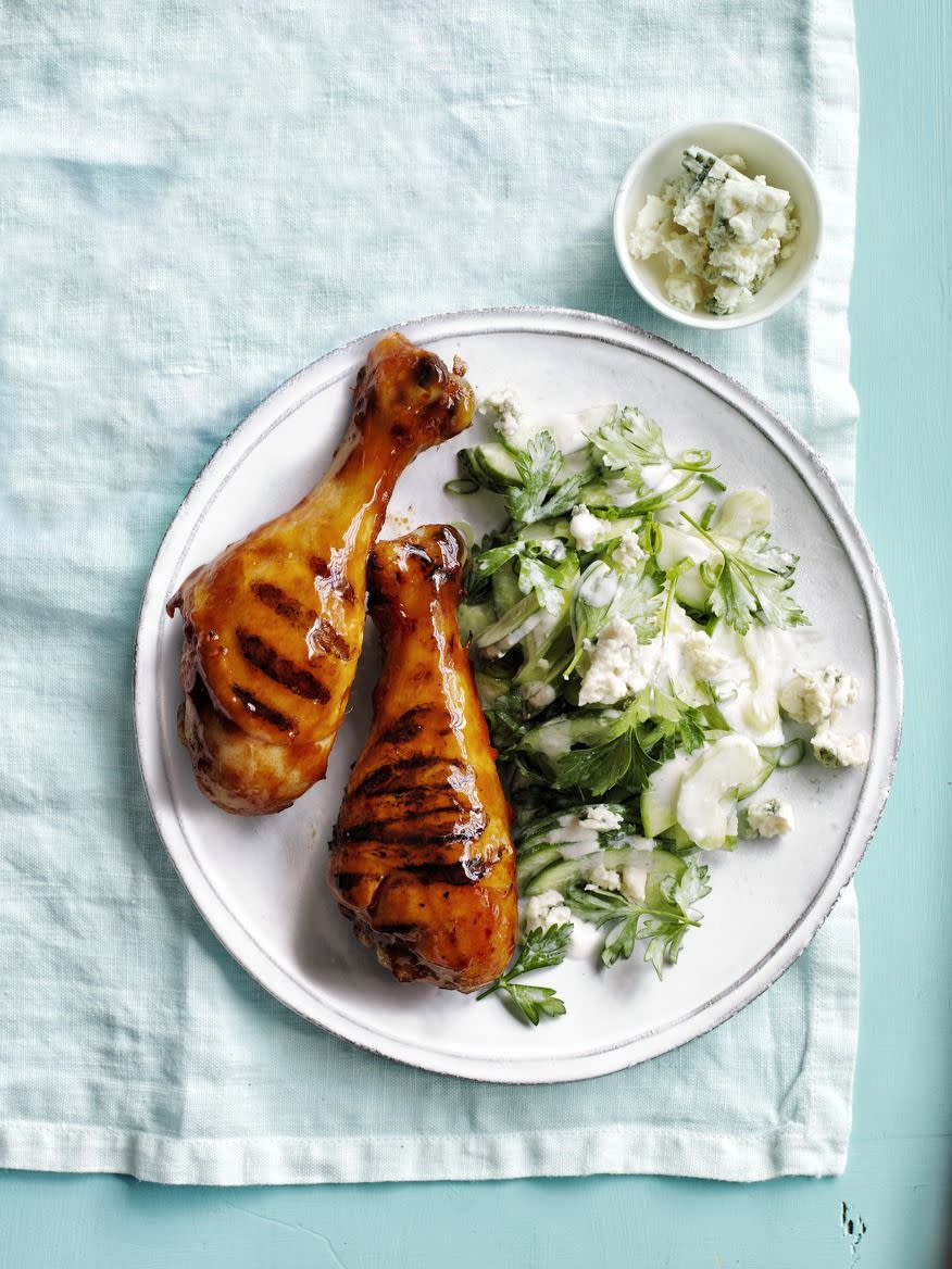 <p>A tailgate favorite gets the dinnertime treatment.</p><p><em><a href="https://www.womansday.com/food-recipes/food-drinks/recipes/a55357/grilled-buffalo-chicken-with-cucumber-salad-recipe/" rel="nofollow noopener" target="_blank" data-ylk="slk:Get the Grilled Buffalo Chicken with Cucumber Salad recipe.;elm:context_link;itc:0;sec:content-canvas" class="link ">Get the Grilled Buffalo Chicken with Cucumber Salad recipe.</a></em></p><p><strong>What You'll Need</strong>: <a href="https://www.amazon.com/Franks-RedHot-Buffalo-Wings-Sauce/dp/B0163SXTQO/ref=sr_1_1_a_it?ie=UTF8&qid=1543441956&sr=8-1-spons&keywords=wing%2Bsauce&th=1" rel="nofollow noopener" target="_blank" data-ylk="slk:Wing sauce;elm:context_link;itc:0;sec:content-canvas" class="link ">Wing sauce </a>($3, Amazon)</p>