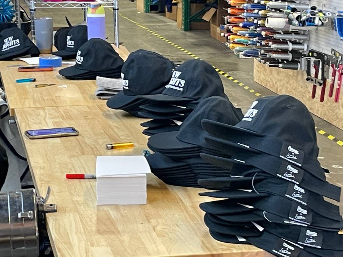 Black “New Heights” caps are also made by Sandlot Goods.