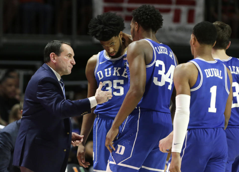 Could Mike Krzyzewski and the Blue Devils play themselves onto the top seed line with an ACC tournament win? (AP)