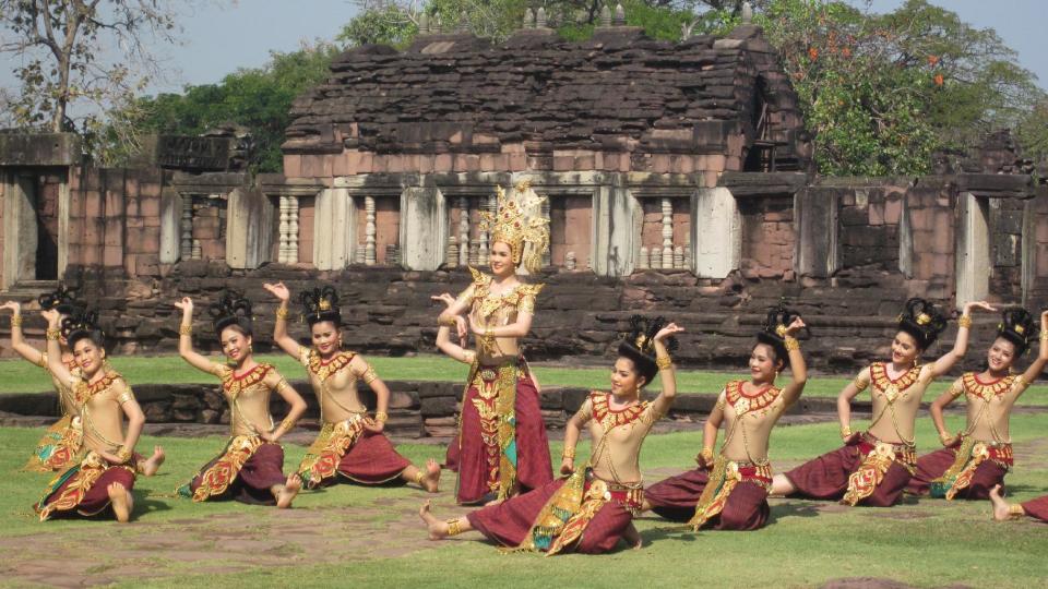 This January 2012 photo shows dancers performing for passengers of the Eastern & Oriental train from Bangkok to Laos on a scheduled tour stop at Phimai, the site of an ancient Khmer city in Korat, Thailand. The Eastern & Oriental is owned by the same company that took over the storied Orient Express, which began running between Paris and Vienna in 1883. That legendary route changed and expanded over time and by the 1930s, the trains also served destinations in central and southern Europe. (AP Photo/Charmaine Noronha)