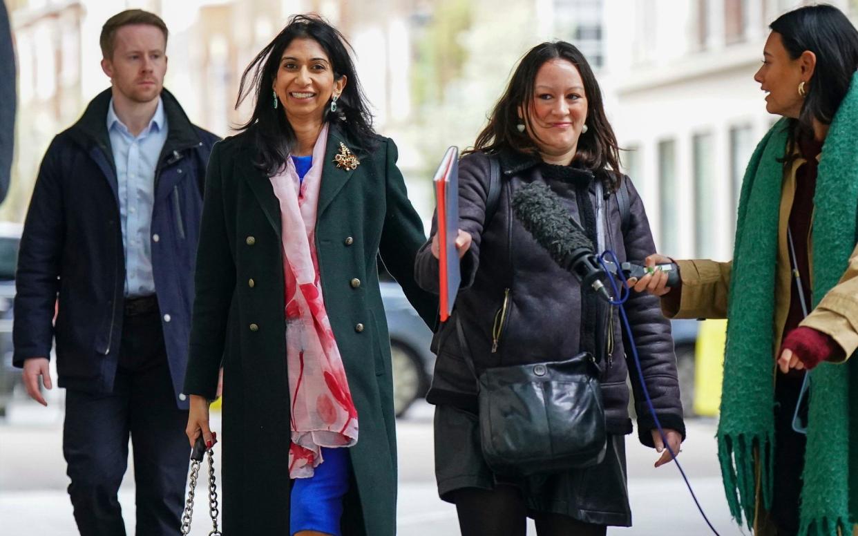 Home Secretary Suella Braverman arriving at BBC Broadcasting House in London, to appear on the BBC One current affairs programme, Sunday with Laura Kuenssberg - Aaron Chown/PA