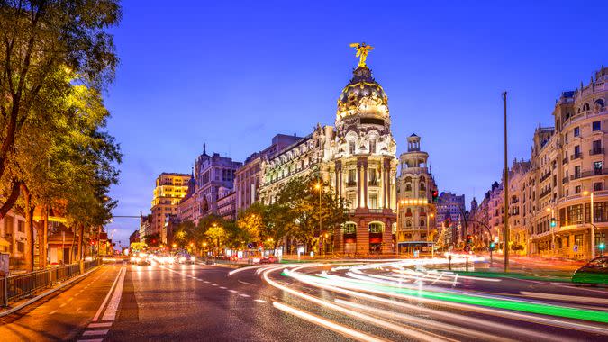 Madrid, Spain cityscape at night.