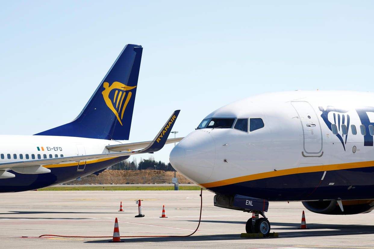 Ryanair aircrafts are parked on the tarmac before the closure of Brussels South Charleroi Airport as airlines have suspended flights to slow down the spread of coronavirus disease (COVID-19), Charleroi, Belgium March 24, 2020.  REUTERS/Francois Lenoir