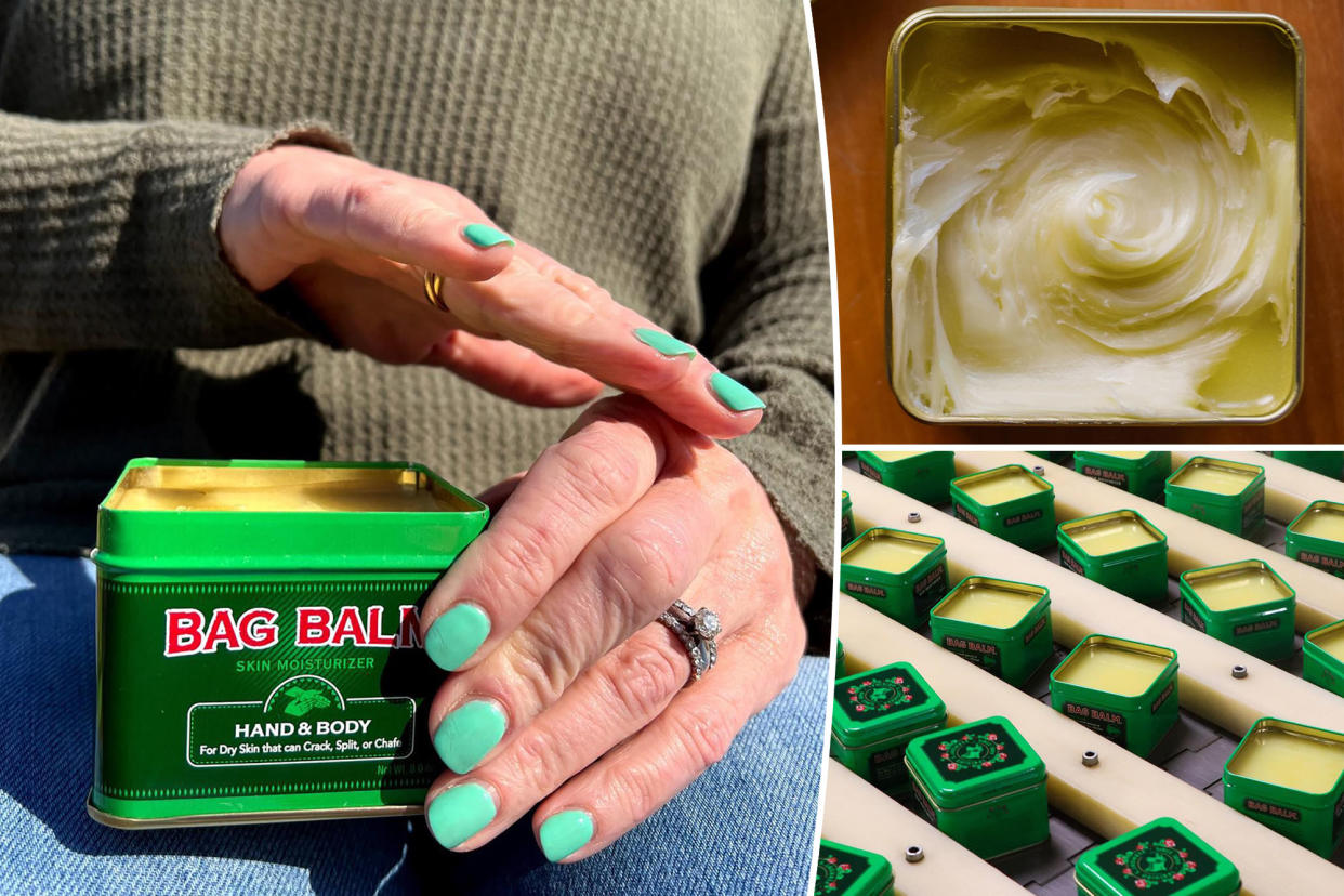 A person's hands holding a tin of Bag Balm, a popular skincare product touted by celebrities and content creators on TikTok