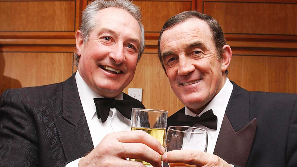 Phil Bennett, pictured here with Gareth Edwards at a reunion party for the 1973 Barbarians in 2003.