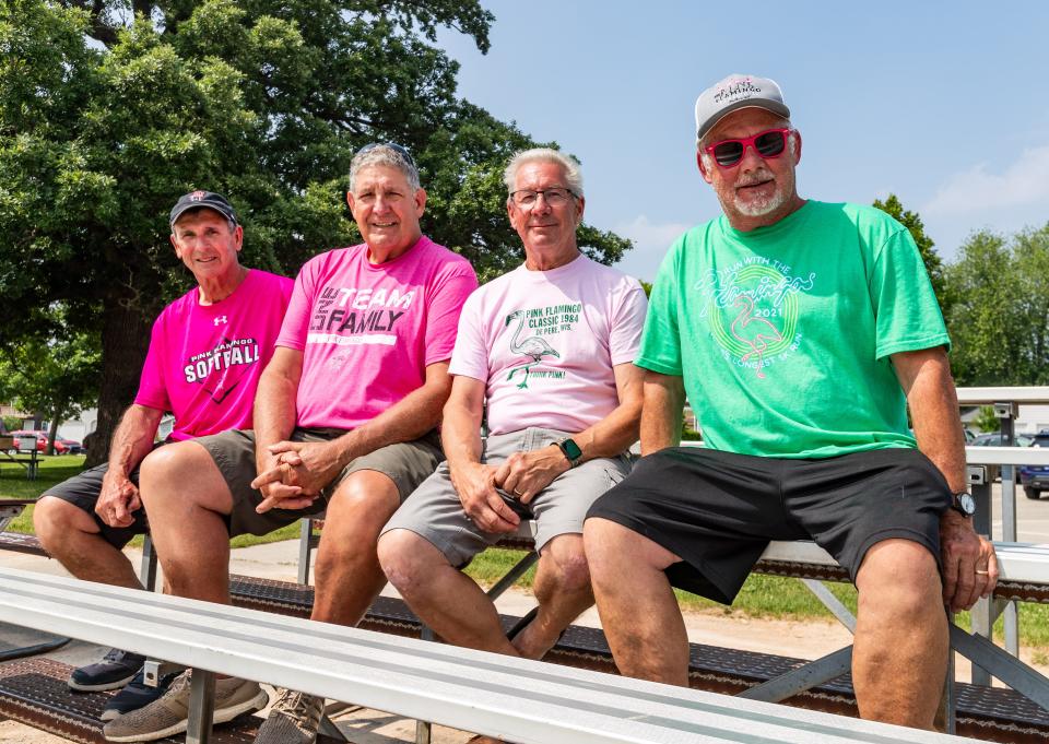 Bruce Willems, from left, Jerry Olmsted, Jeff Gorenc and David Vande Hei started the Pink Flamingo Classic in 1984 and have been a part of it every year since.