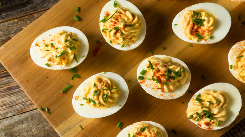 Deviled eggs with paprika garnish