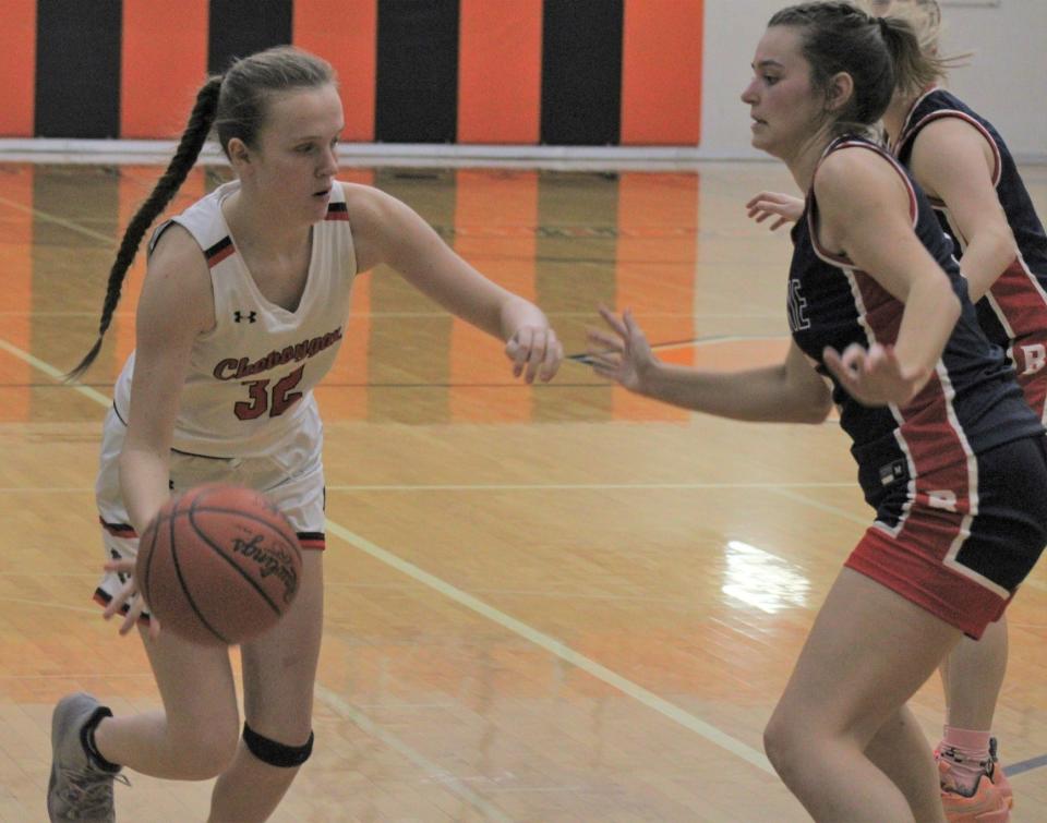Addy Baldwin's (left) 11 points helped lead the Cheboygan girls basketball team to a win at Pickford on Monday.