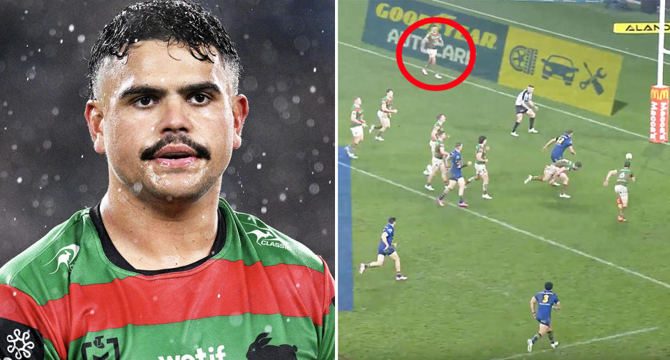 Latrell Mitchell in action for Souths against the Eels.