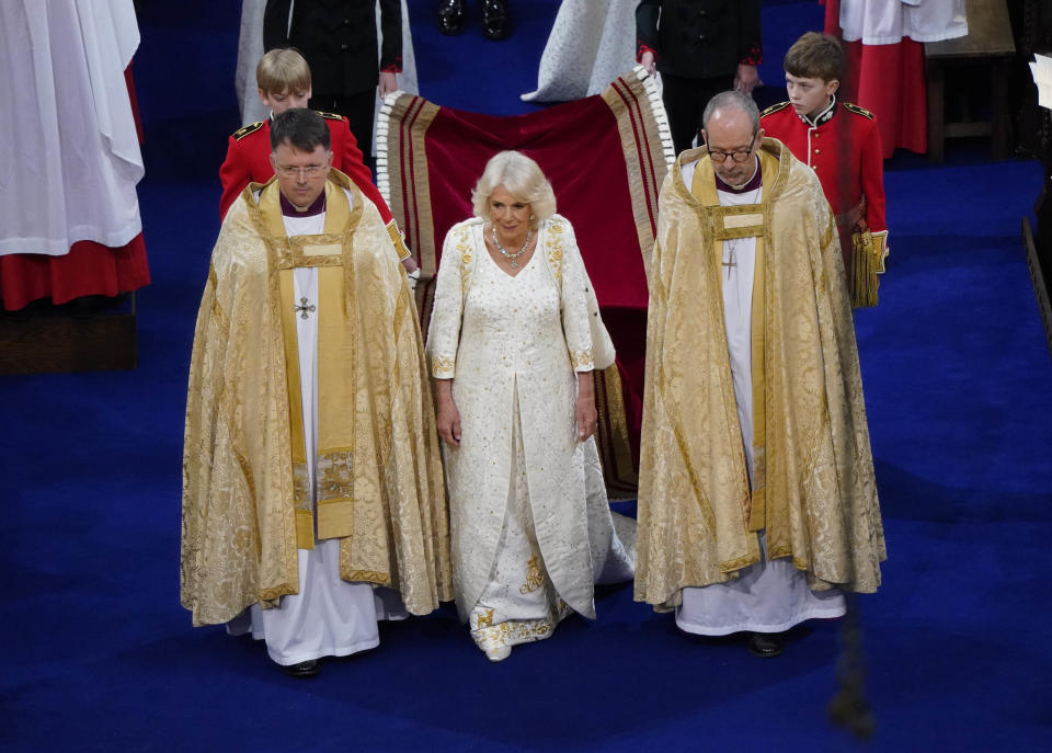 Queen Camilla arrives for her coronation at Westminster Abbey