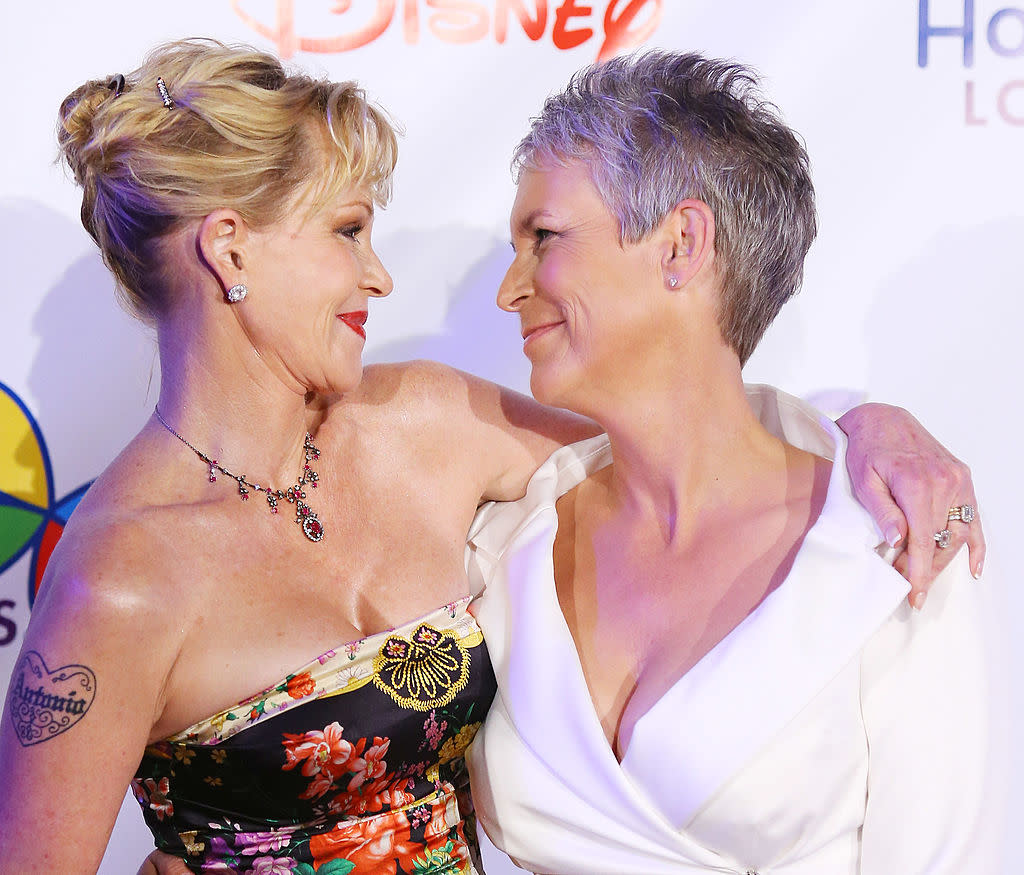 Melanie Griffith and Jamie Lee Curtis pose together at a 2021 fundraiser for a cause they both support, Children's Hospital Los Angeles. (Photo: Michael Tran/FilmMagic via Getty Images)