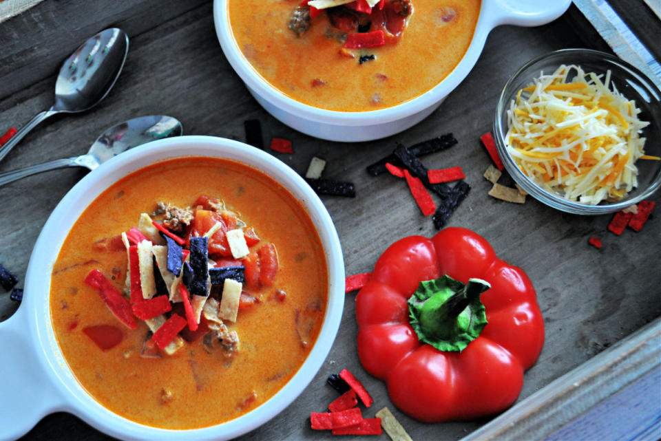 <p>Krista Marshall</p><p>When Taco Tuesday includes freezing temps, this is the perfect compromise.<br></p><p><strong>Get the recipe: <a href="https://parade.com/1184847/kristamarshall/creamy-taco-soup/" rel="nofollow noopener" target="_blank" data-ylk="slk:Creamy Taco Soup;elm:context_link;itc:0;sec:content-canvas" class="link ">Creamy Taco Soup</a></strong></p>