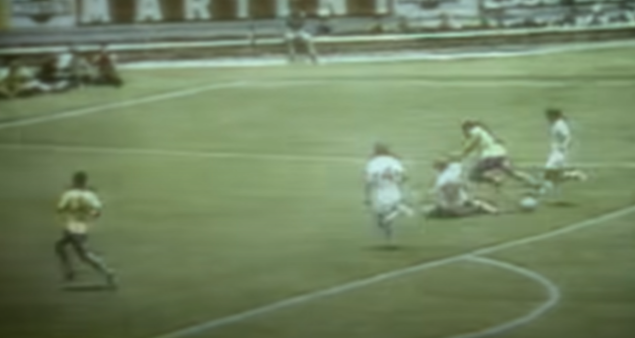 Bobby Moore's infamous tackle on Brazil's Jairzinho at the 1970 World Cup (YouTube)
