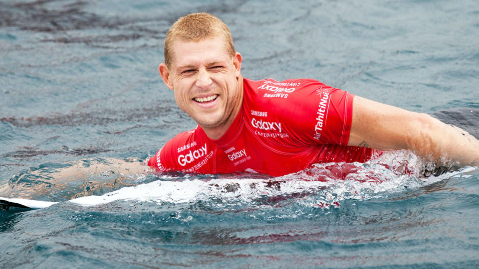 A shark sighting halted competition during Mick Fanning's surfing comeback in Narrabeen. Pic: Getty