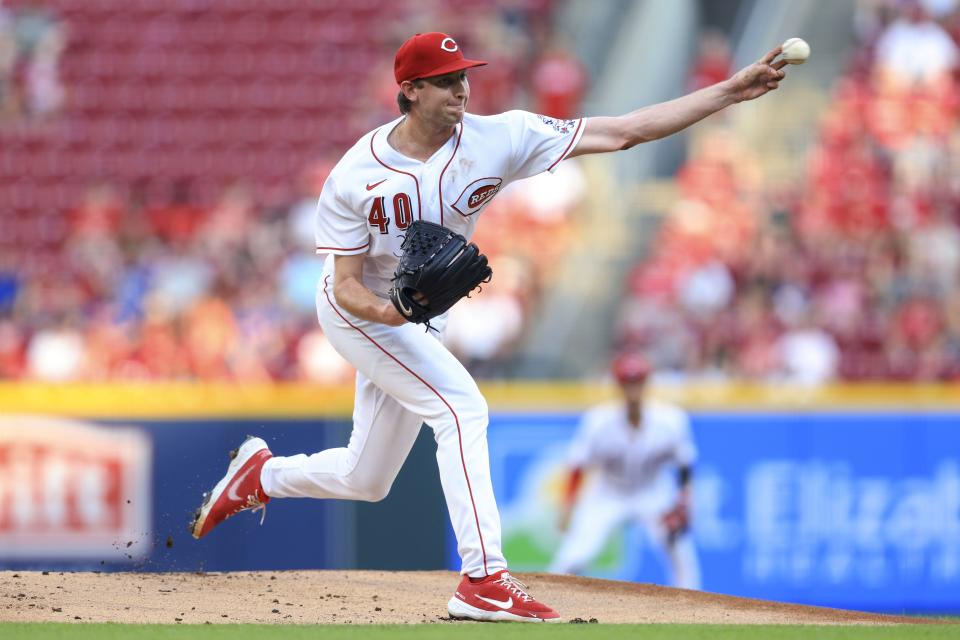Cincinnati Reds pitcher Nick Lodolo throws during the first inning of the team's baseball game against the New York Mets in Cincinnati, Tuesday, July 5, 2022.