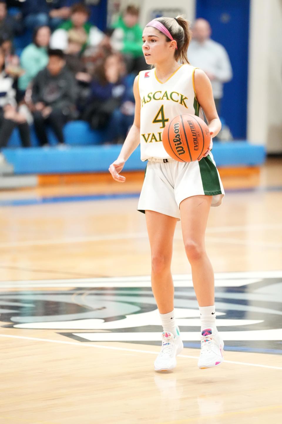 Pascack Valley vs. Mahwah in the Girls Basketball Bergen County Tournament quarterfinals at Northern Valley Regional High School at Demarest on Saturday, February 4, 2023. PV #4 Celina Bussanich. 