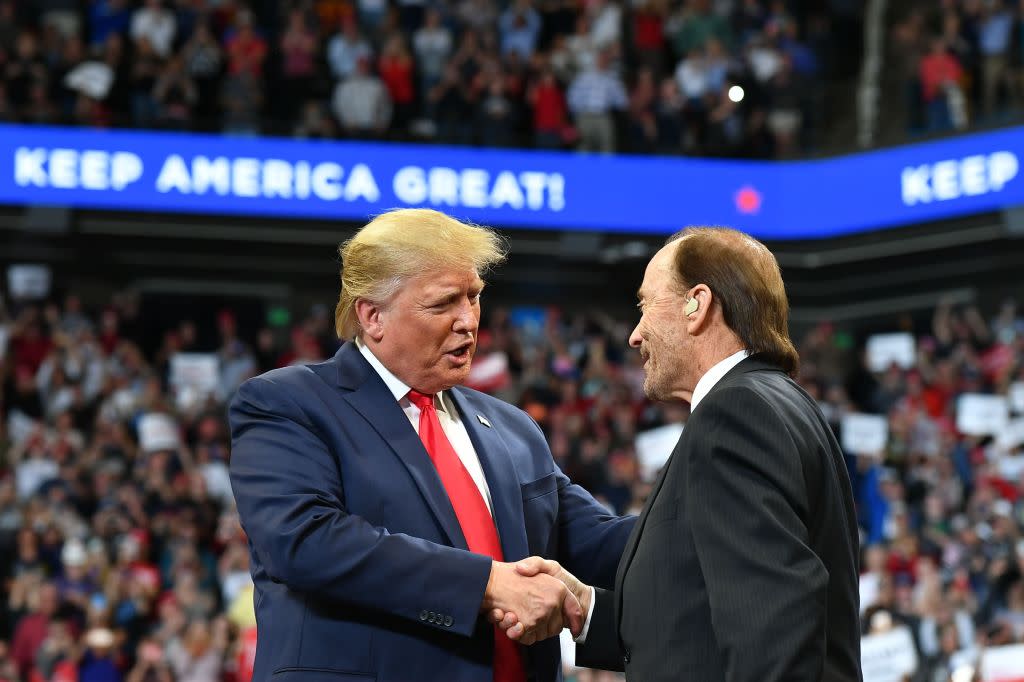 Greenwood with then-President Donald Trump at a rally in Lexington, Kentucky, on November 4, 2019. Photo by MANDEL NGAN/AFP via Getty Images