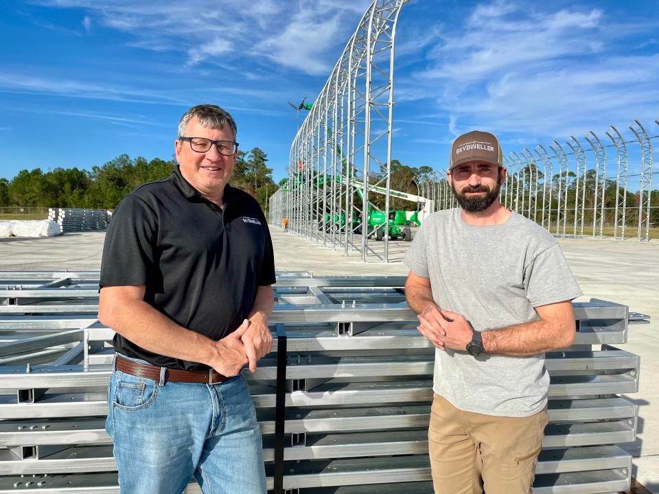 Skydweller Aero operations director David Tyler, left, and Darien Ladner, the first technicians hired by the company in Hancock County.