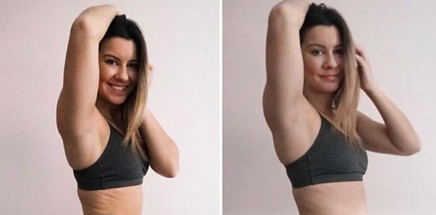 Stacey Lee in two of her side-by-side Instagram photos. (Photo: psychandsquats via Instagram)