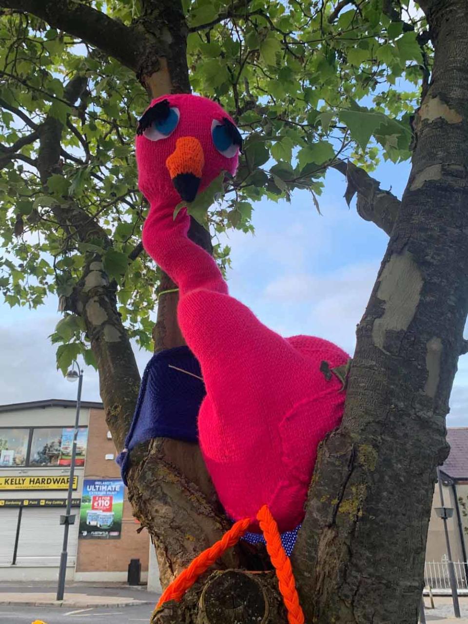 The yarn bomb includes a giant knitted flamingo pictured here (Collect/PA Real Life).