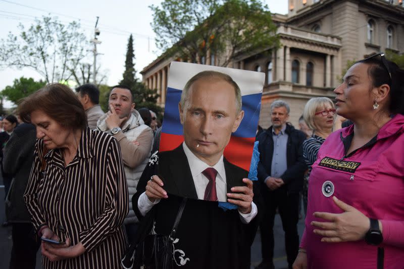 Protest against the Serbian authorities for voting to suspend Russia's membership in the UN Human Rights Council in Belgrade