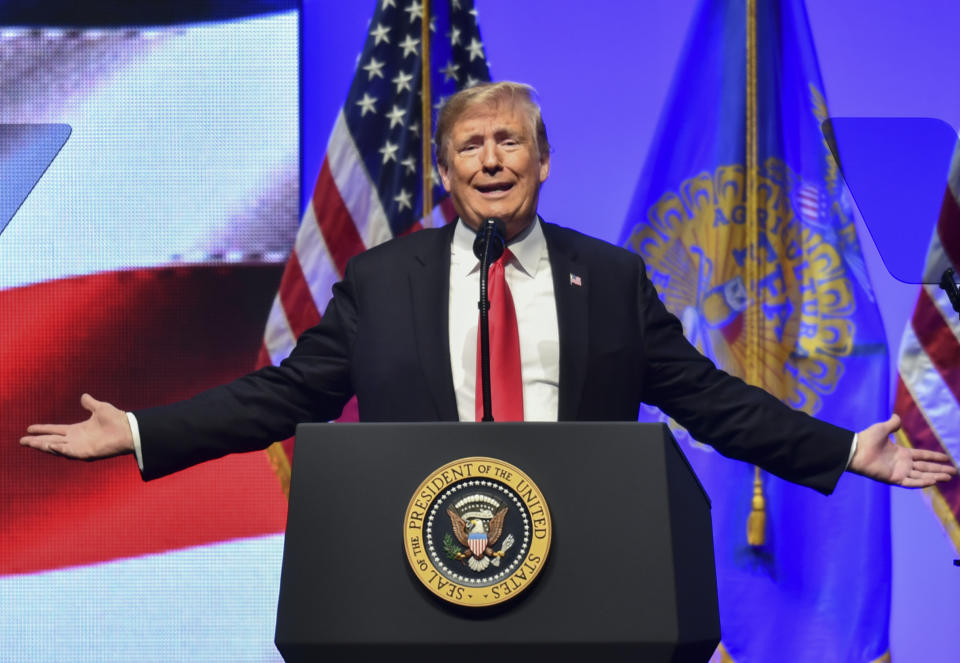 El presidente Donald Trump habló en una convención de jóvenes granjeros en Indiana unas horas después de la masacre en una sinagoga de Pittsburgh, donde 11 personas fueron asesinadas. (Getty Images)