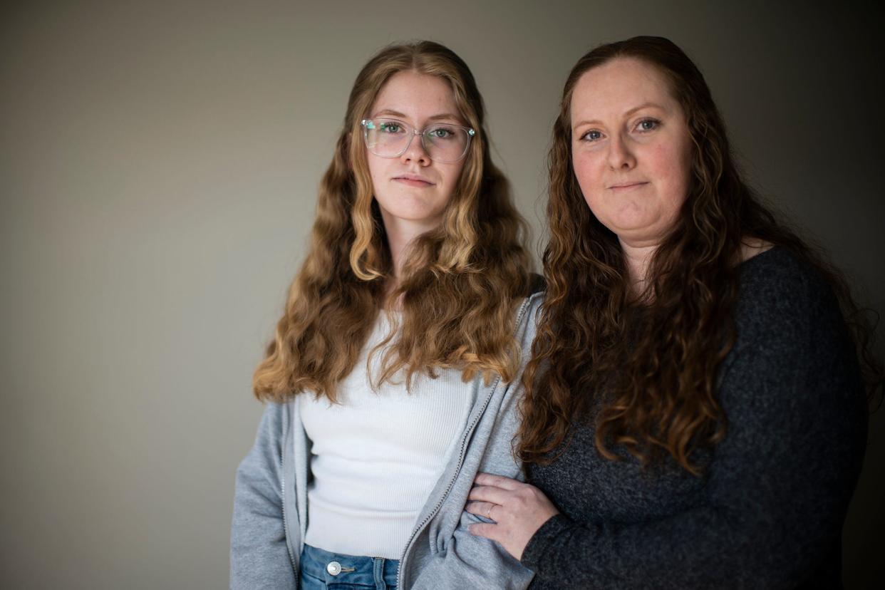 Kayla McCoy, shown with her mother, Vicki McCoy, was ordered to run for cover when a man shot himself Feb. 2 at Pickerington Ridgeview STEM Junior High School, where she was a student.