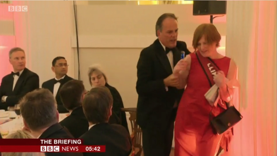 Mark Field has come under fire for manhandling a climate change activist out of a City of London dinner (Picture: PA/BBC)