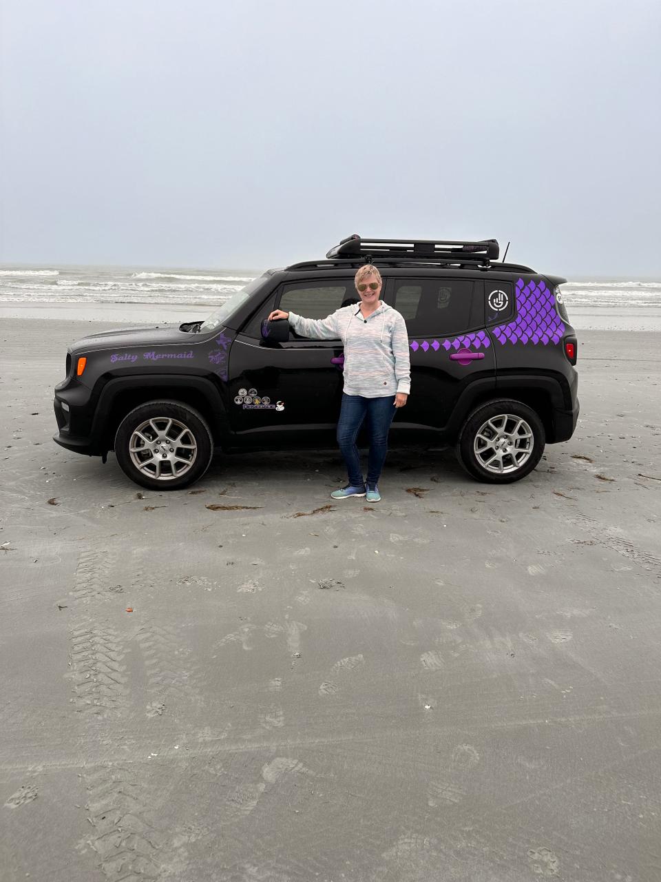 Kathleen Mekailek, 56, of Portland, Texas, near Corpus Christi, loves the black- and purple-accented 2022 Renegade Latitude 4x4 she calls her “Salty Mermaid.”