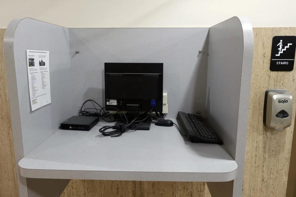 This computer terminal at the Shawnee County Courthouse is normally used for public access to Kansas court records, but it was shut down amid a what court officials call a "security incident." Experts say it has the hallmarks of a ransomware attack.