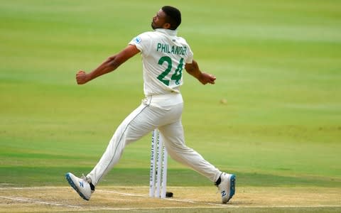 South Africa's Vernon Philander delivers a ball to England's Ollie Pope during the second day of the fourth Test cricket match between South Africa and England at the Wanderers Stadium in Johannesburg on January 25, 2020. - Credit: AFP