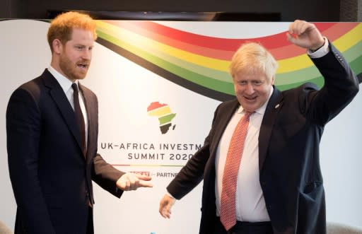 Britain's Prince Harry, Duke of Sussex (L) has arrived in Canada to rejoin his wife and son after attending talks with Britain's Prime Minister Boris Johnson during a bilteral meeting at the UK-Africa Investment Summit in London