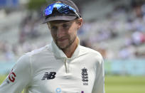 England captain Joe Root is seen during the presentation ceremony after their loss in the second cricket test match against New Zealand at Edgbaston in Birmingham, England, Sunday, June 13, 2021. New Zealand won the series 1-0. (AP Photo/Rui Vieira)