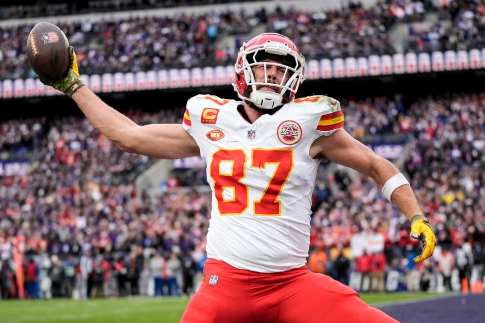 Kansas City Chiefs tight end Travis Kelce (87) celebrates his touchdown (Copyright 2024 The Associated Press. All rights reserved)