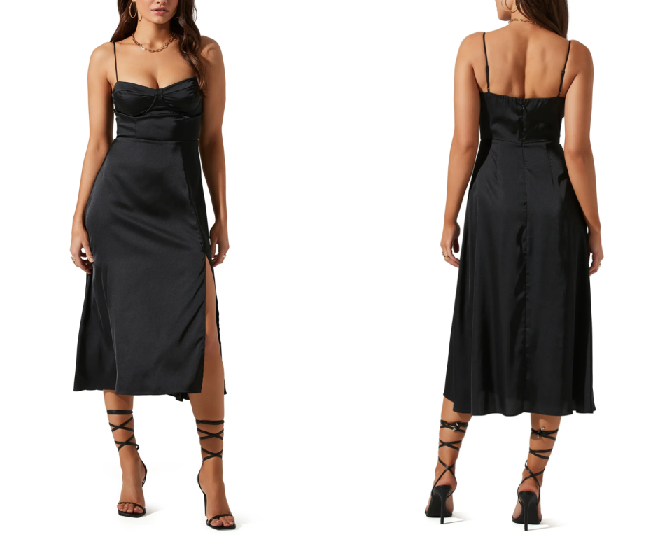 Also available in black, this midi dress gets more sultry when paired with a strappy sandal. 