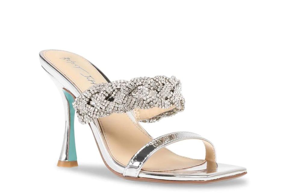 betsey johnson, lina slide sandal, jeweled heels