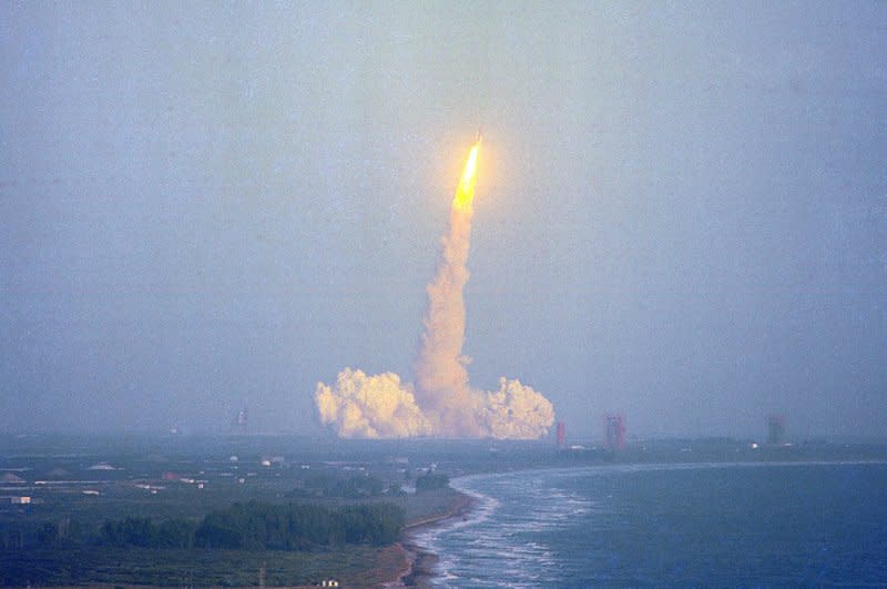 On November 11, 1982, the space shuttle Columbia blasted off on the first commercial space mission. File Photo by NASA/UPI
