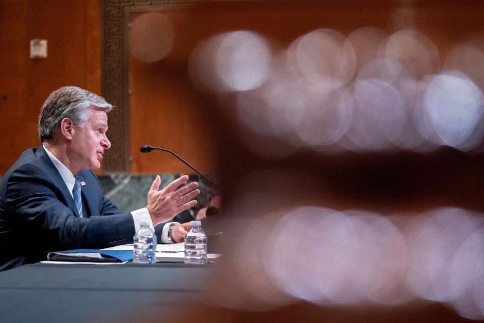 FBI Director Christopher Wray testifies during a Senate Appropriations Commerce, Justice, Science, and Related Agencies Subcommittee hearing on President Biden’s proposed budget request for the Federal Bureau of Investigation, on Capitol Hill in Washington, D.C., on June 4, 2024.