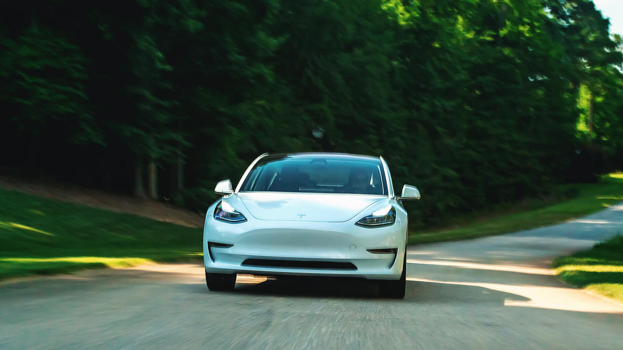 Tesla Model S car driving fast