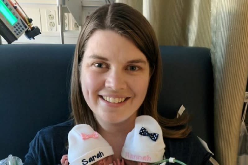 Katie Evans with her newborn twins: YouCaring