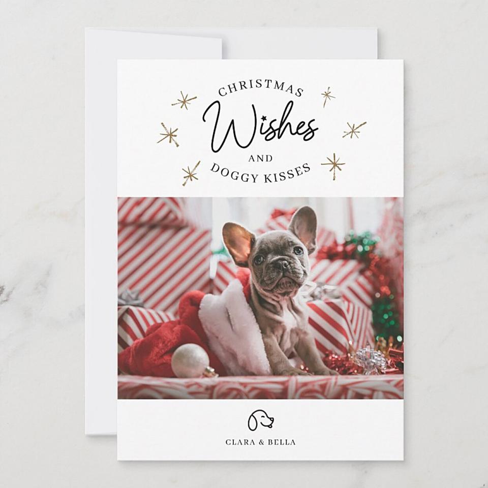 Product photo of a Christmas Wishes, Puppy Dog Kisses Cute Pet Photo Holiday Card