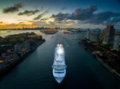 <p>Cruise ship in Miami, by iMaerial_com, taken at 131 feet. (Caters News) </p>