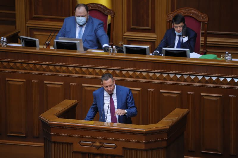 Head of state-run Ukrgasbank Shevchenko attends a session of parliament in Kyiv