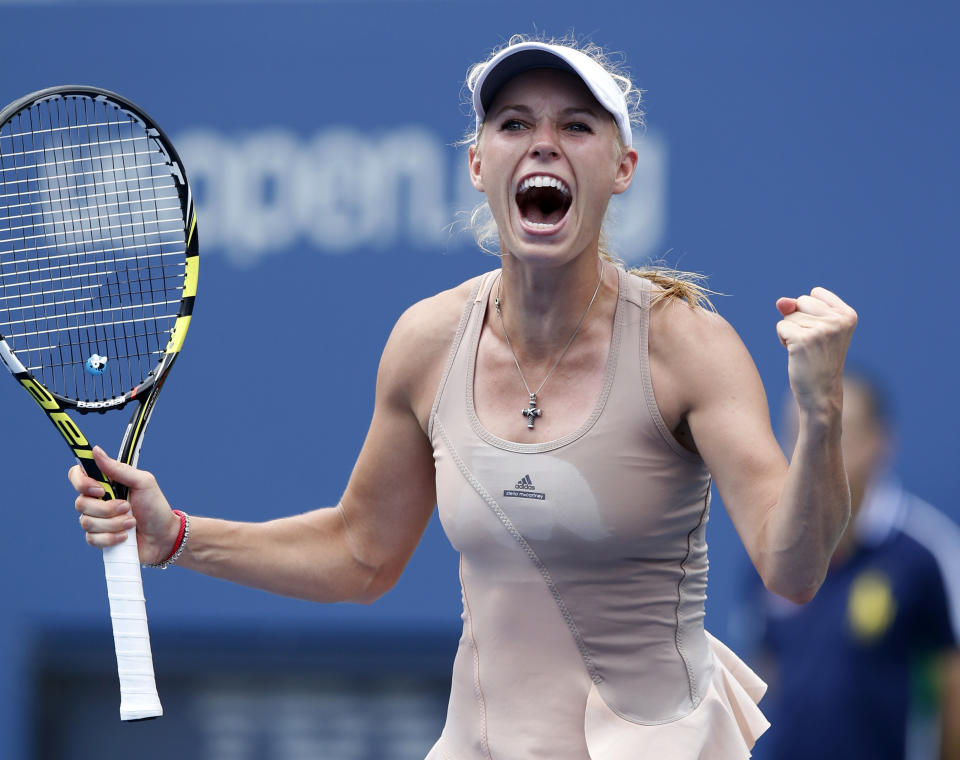 Caroline Wozniacki neats Maria Sharapova at the U.S. Open Sunday - her biggest win in years. (AP Photo/Kathy Willens)