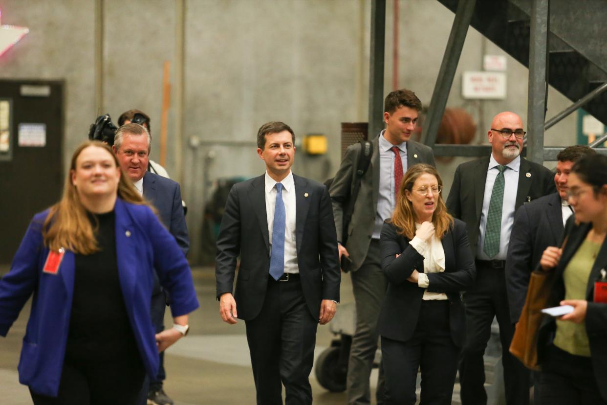 Transportation Secretary Pete Buttigieg took a tour of a 747 at UPS Worldport Air Hub.Dec. 6, 2022