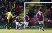 Britain Football Soccer - Watford v Aston Villa - Barclays Premier League - Vicarage Road - 30/4/16 Troy Deeney scores the third goal for Watford Action Images via Reuters / Matthew Childs Livepic