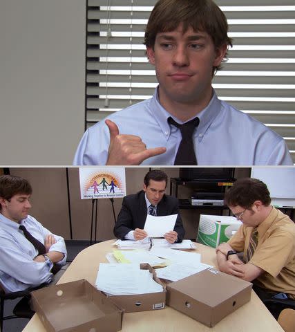 <p>NBC</p> John Krasinski on 'The Office'; John Krasinski, Steve Carell, and Rainn Wilson on 'The Office'