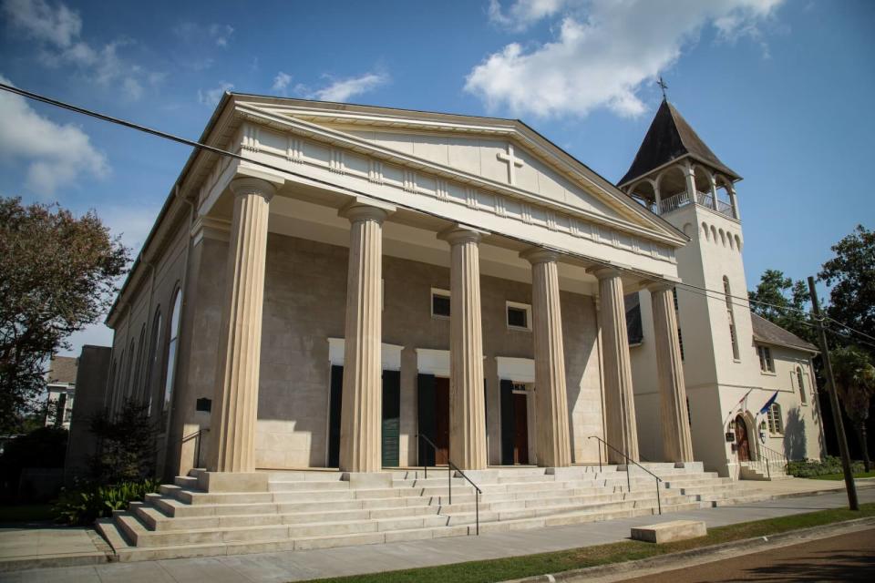 Trinity Episcopal Church, across Washington Street from Temple B'nai Israel, is the oldest church building in Natchez. The congregation is the second oldest of the denomination in the Mississippi.