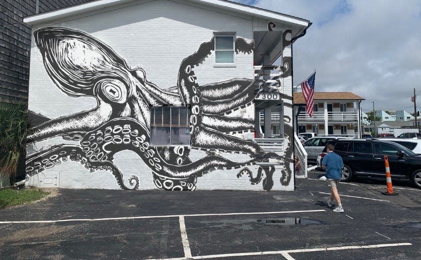 "KRAKEN" Mural #17 by Jill Kraken. This inspiration mural will be installed on three different walls of the Dry Dock Inn, 300 S. Lake Park Blvd., Carolina Beach.