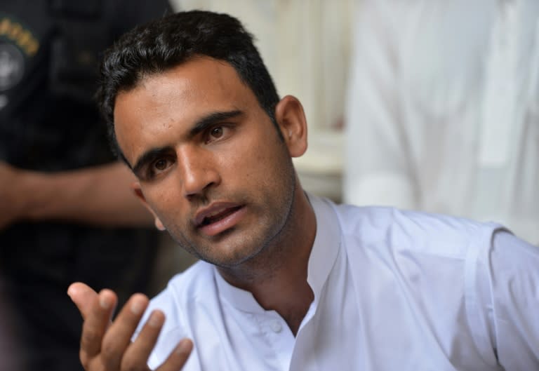 Pakistani cricketer Fakhar Zaman speaks during an interview with AFP in his home village of Katlang, Mardan district